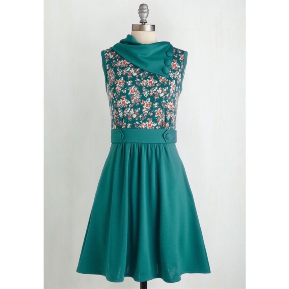 Floral Teal Sleeveless Dress